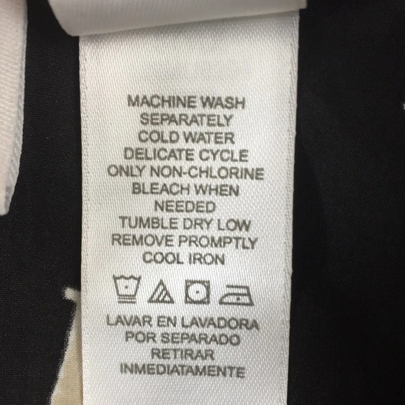 Liz Claiborne VTG 90s Black Cream Printed Button‎ Front Silk Shirt Womens Small - Picture 6 of 11